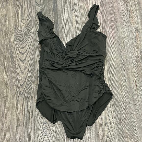 Lauren Ralph Lauren Beach Club Ruffle Surplice One Piece Swimsuit Olive Size 16 - Picture 1 of 5